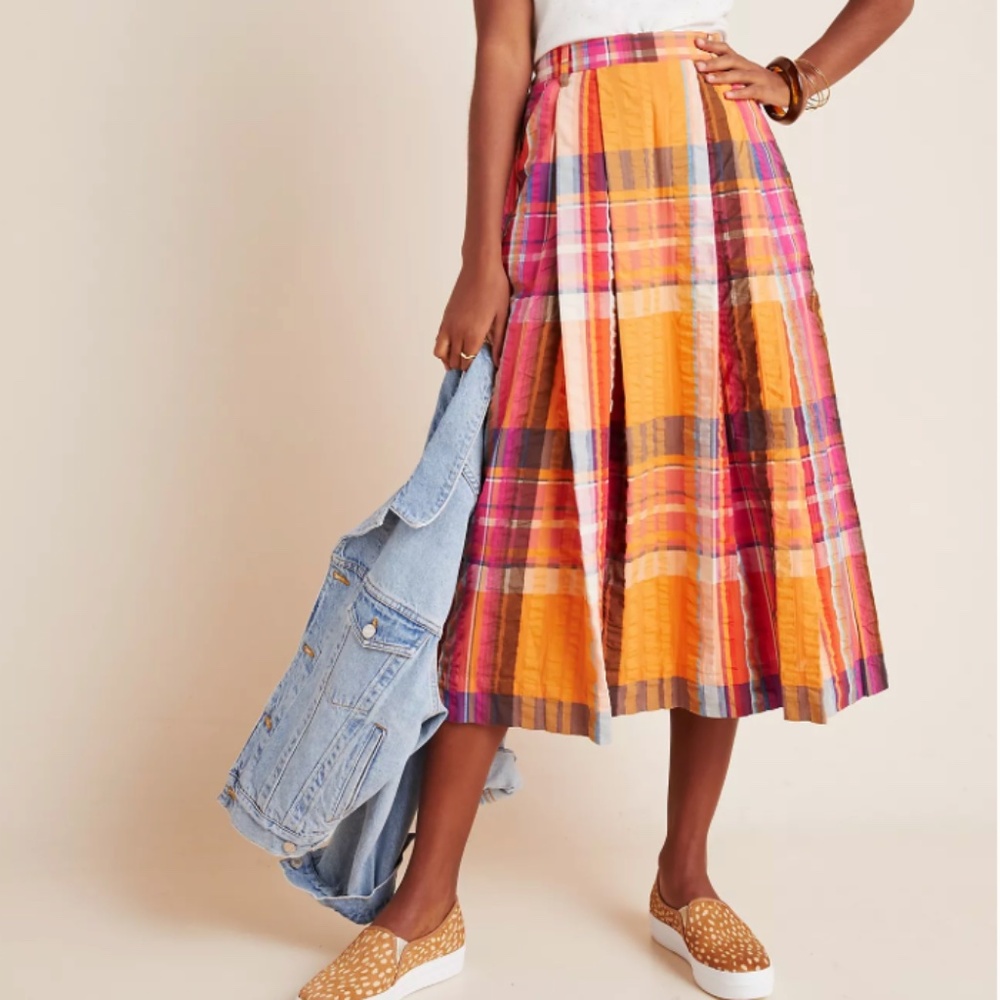Plaid Multicolor Midi Skirt